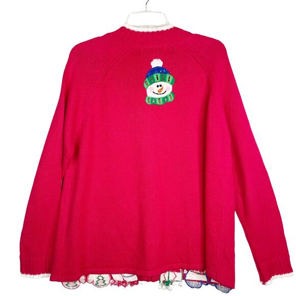 Vintage Tiara International Snowman Christmas Sweater Red Embroidered L - Picture 5 of 7